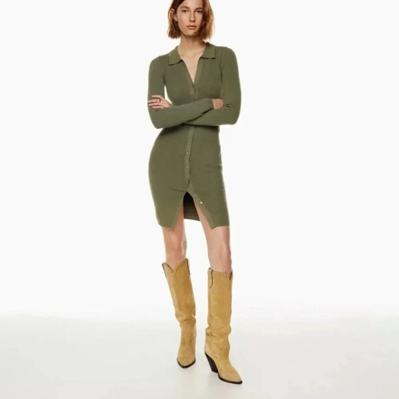 NWOT Aritzia Wilfred  Womens XS Cove Button Up Ribbed Sweater Dress Green - Picture 1 of 5